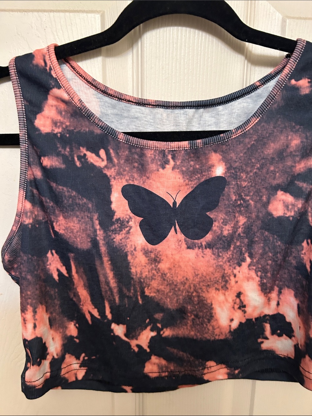 SHEIN Coral and Black Tie-Dye Butterfly Crop Top